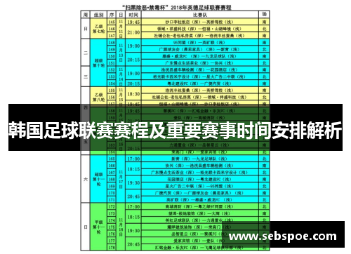 韩国足球联赛赛程及重要赛事时间安排解析