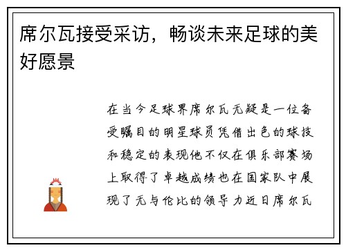 席尔瓦接受采访，畅谈未来足球的美好愿景